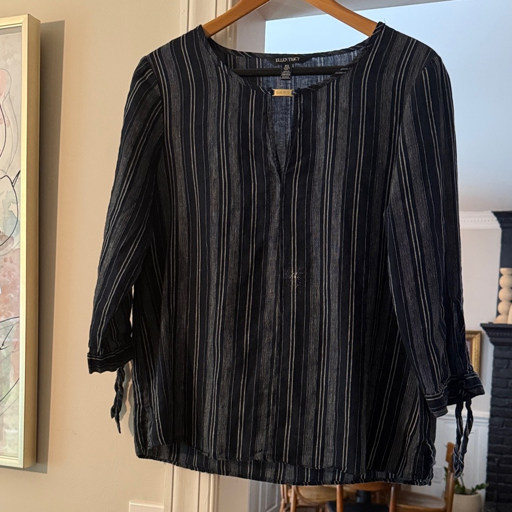 Ellen Tracy Navy Striped Blouse